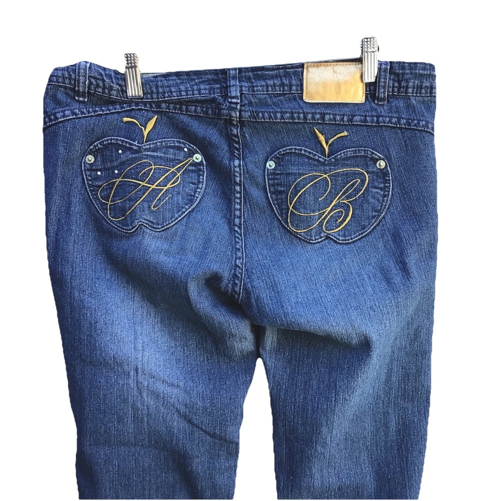 Vintage Y2K Apple Bottoms Jeans Womens 11/12 Embroidered Apple Pockets Dark Wash